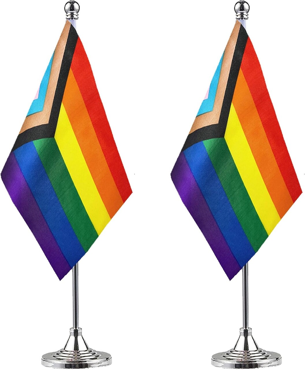 2 Pack Progress Pride Rainbow Desk Flag Small Mini Gay LGBT Table Flags With Stand Base,Rainbow Mardi Gras Festival Events Celebration Decorations